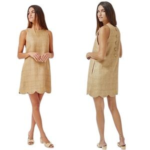 NWT- Lisa Marie Fernandez Scallop Shift Dress Natural Basketweave Linen